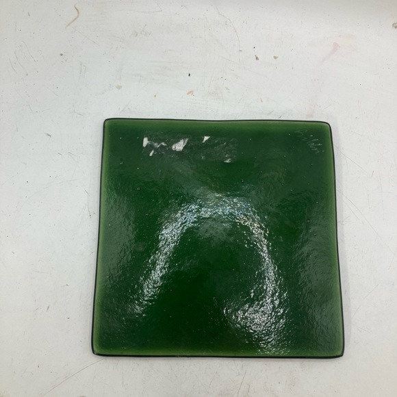 Glass Art 4 Inches By 4 in Iridescent Green Square Modern Accent Unique Decor - Picture 2 of 3